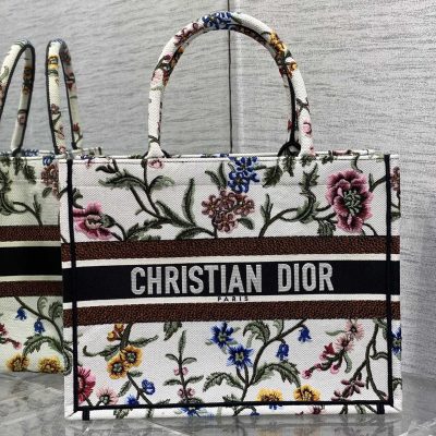 Wholesale Luxury Dior Book Tote Medium White Multicolor Dior Petites Fleurs Embroidery M1296Zeau_M933
