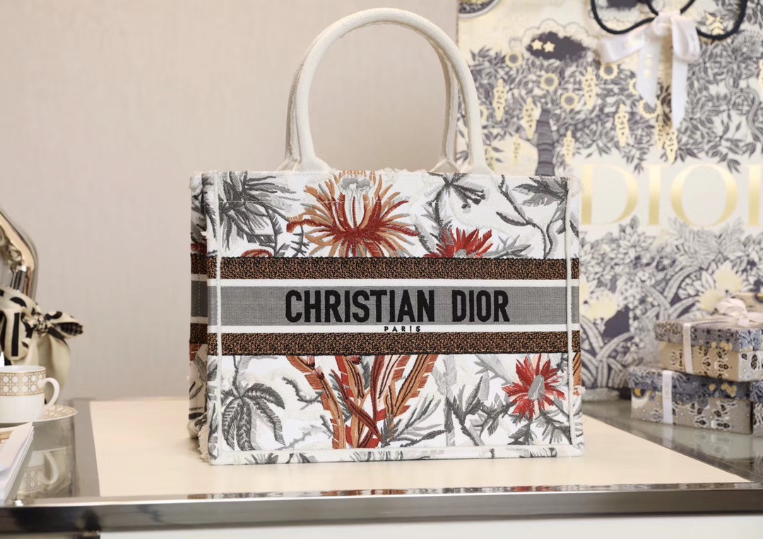 Wholesale Luxury DiorBook Tote White Multicolor Dior Petites Fleurs Embroidery