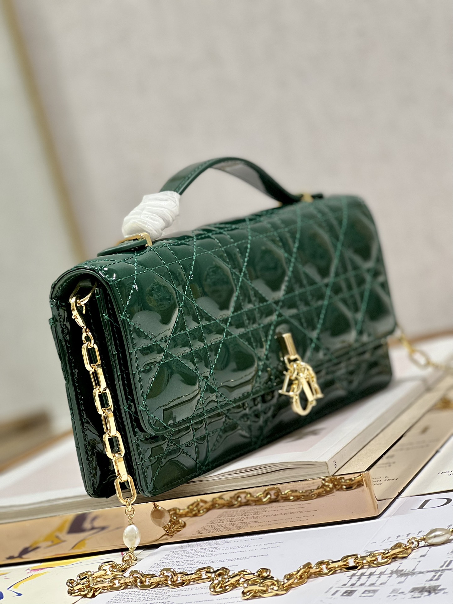 Wholesale Luxury Dior Miss Mini Bag Rose Pine Green Patent Cannage Calfskin - Image 9