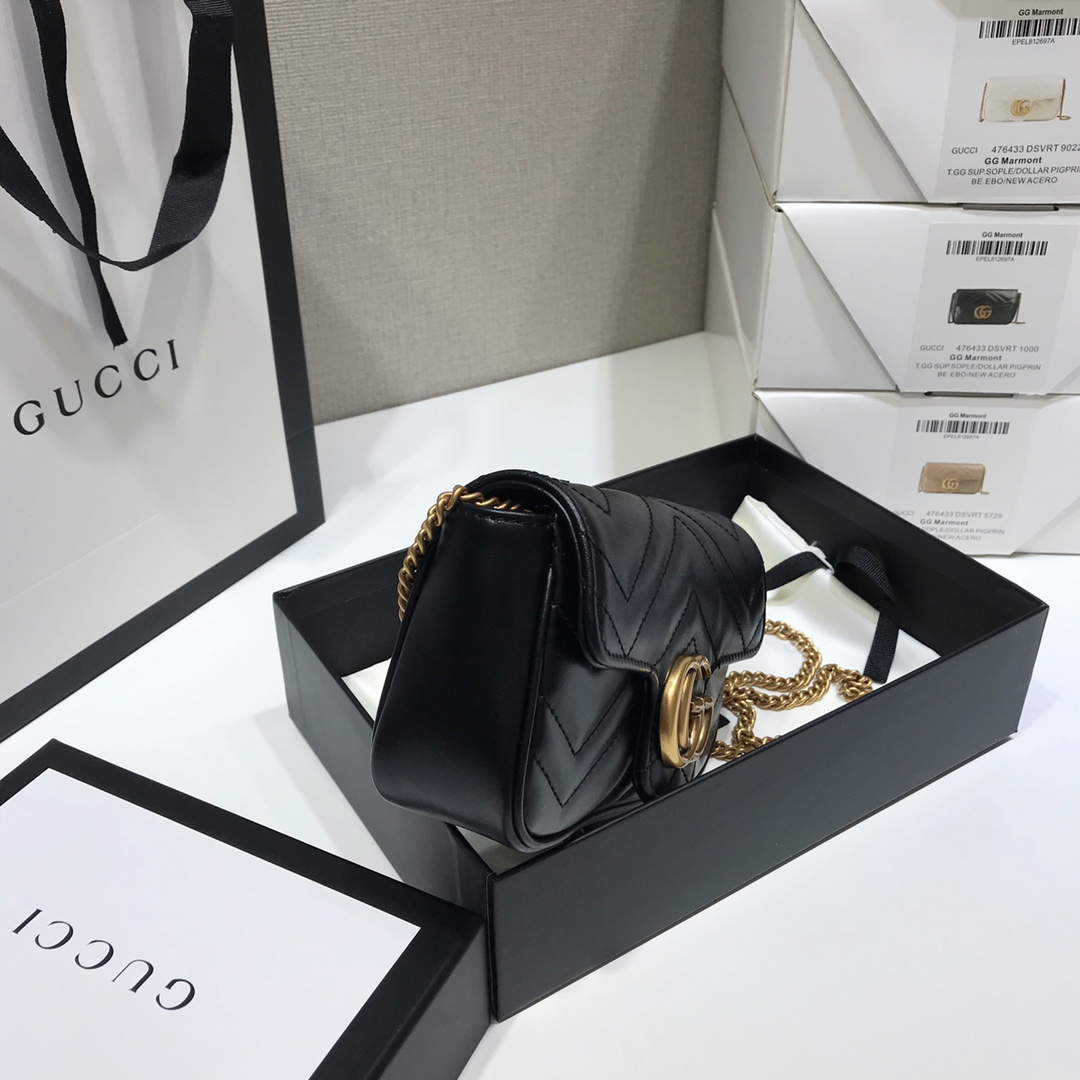 Wholesale Luxury Gucci Gg Marmont Matelasse Super Mini Bag Black 476433 - Image 5