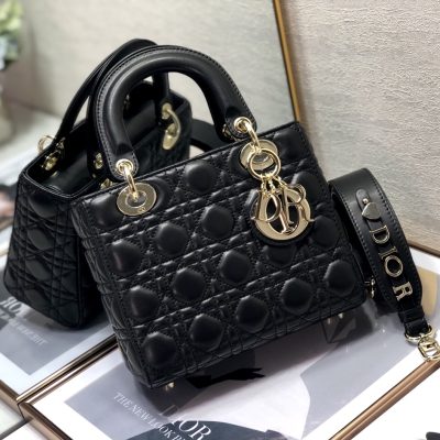 Wholesale Luxury Dior Medium Lady Dior Bag Black Patent Cannage Calfskin M0565Owcb_M900