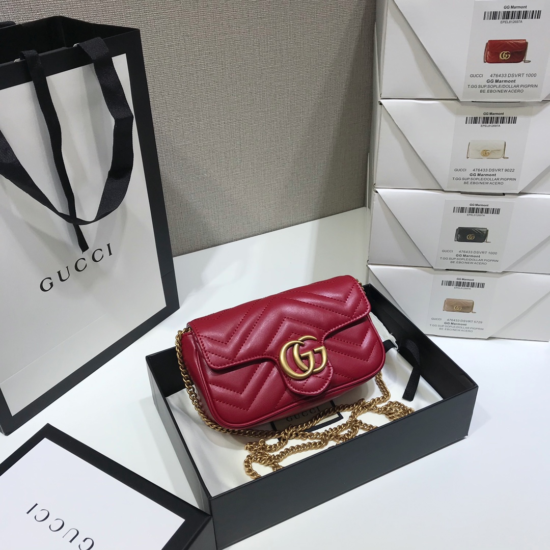 Wholesale Luxury Gucci Gg Marmont Matelasse Super Mini Bag Red 476433 - Image 3
