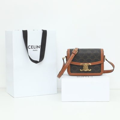 Wholesale Luxury Celine Teen Triomphe Bag In Triomphe Canvas And Calfskin Black