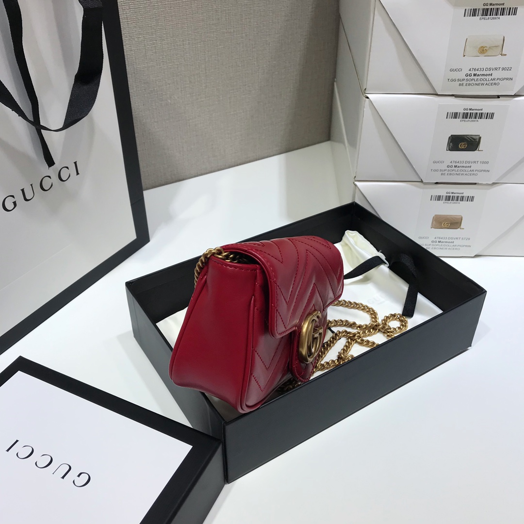 Wholesale Luxury Gucci Gg Marmont Matelasse Super Mini Bag Red 476433 - Image 5