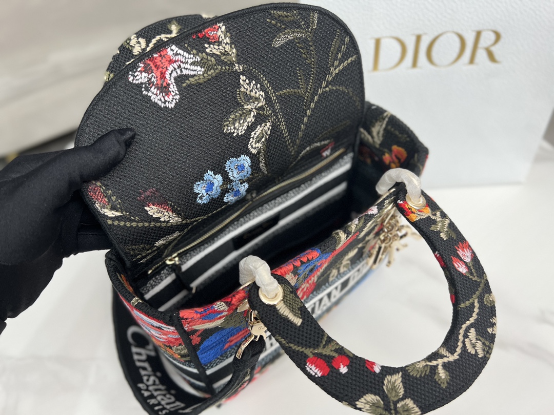 Wholesale Luxury Dior Small Lady D-Lite Bag Black Multicolor Dior Birds Embroidery M0565Oeao_M911 - Image 2
