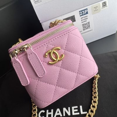 Wholesale Luxury Chanel Clutch With Chain Grained Calfskin  Gold-Tone Metal Pink Ap3203