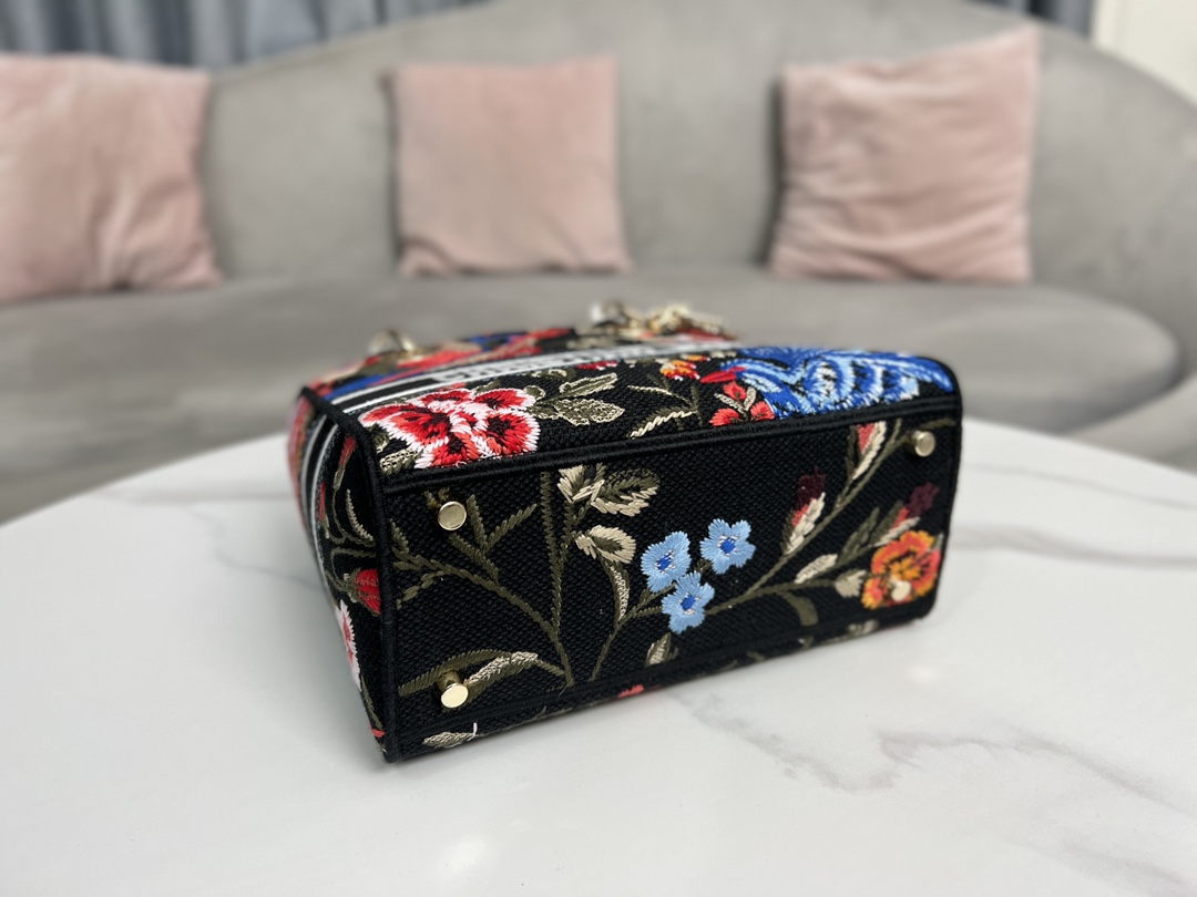Wholesale Luxury Dior Small Lady D-Lite Bag Black Multicolor Dior Birds Embroidery M0565Oeao_M911 - Image 7