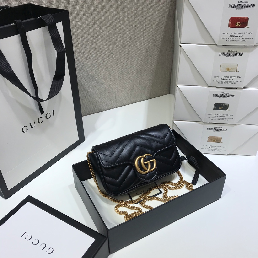 Wholesale Luxury Gucci Gg Marmont Matelasse Super Mini Bag Black 476433 - Image 7