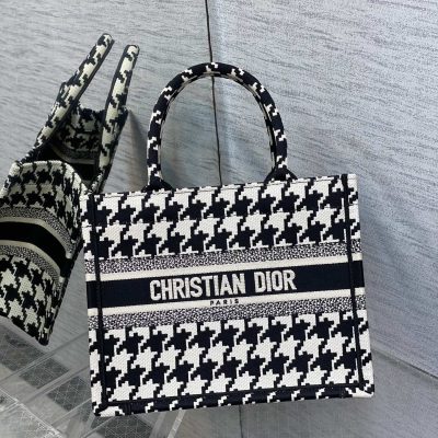 Wholesale Luxury Dior Book Tote Medium Black Macro Houndstooth Embroidery M1296Ztqt_M911