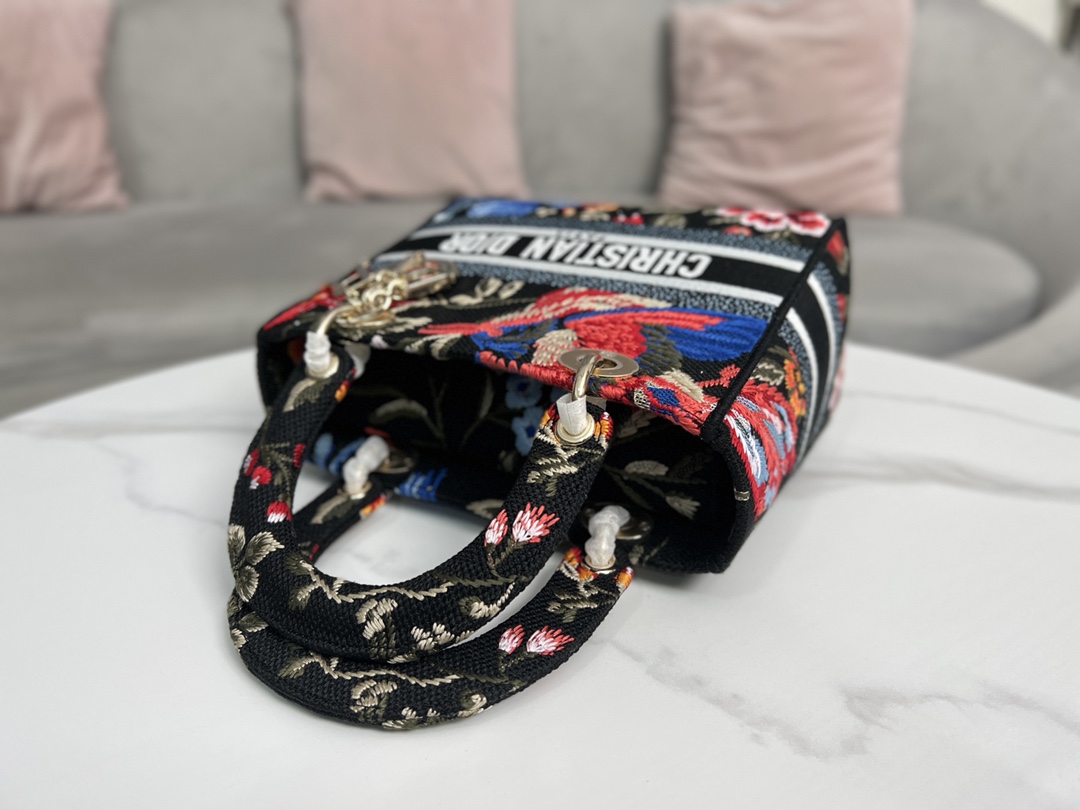 Wholesale Luxury Dior Small Lady D-Lite Bag Black Multicolor Dior Birds Embroidery M0565Oeao_M911 - Image 5