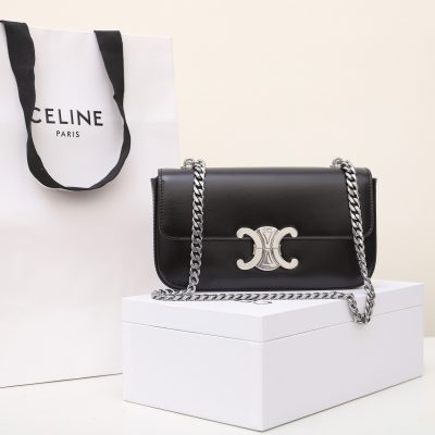 Wholesale Luxury Celine Chain Shoulder Bag Triomphe In Shiny Calfskin Sliver