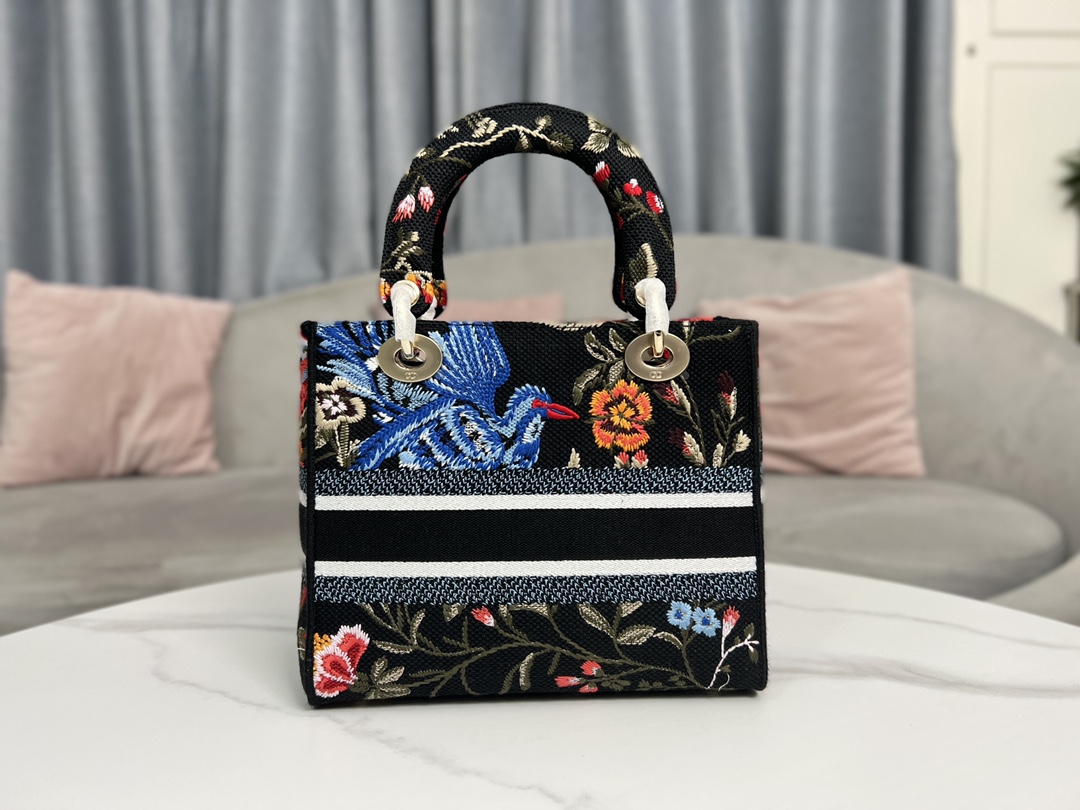 Wholesale Luxury Dior Small Lady D-Lite Bag Black Multicolor Dior Birds Embroidery M0565Oeao_M911 - Image 8