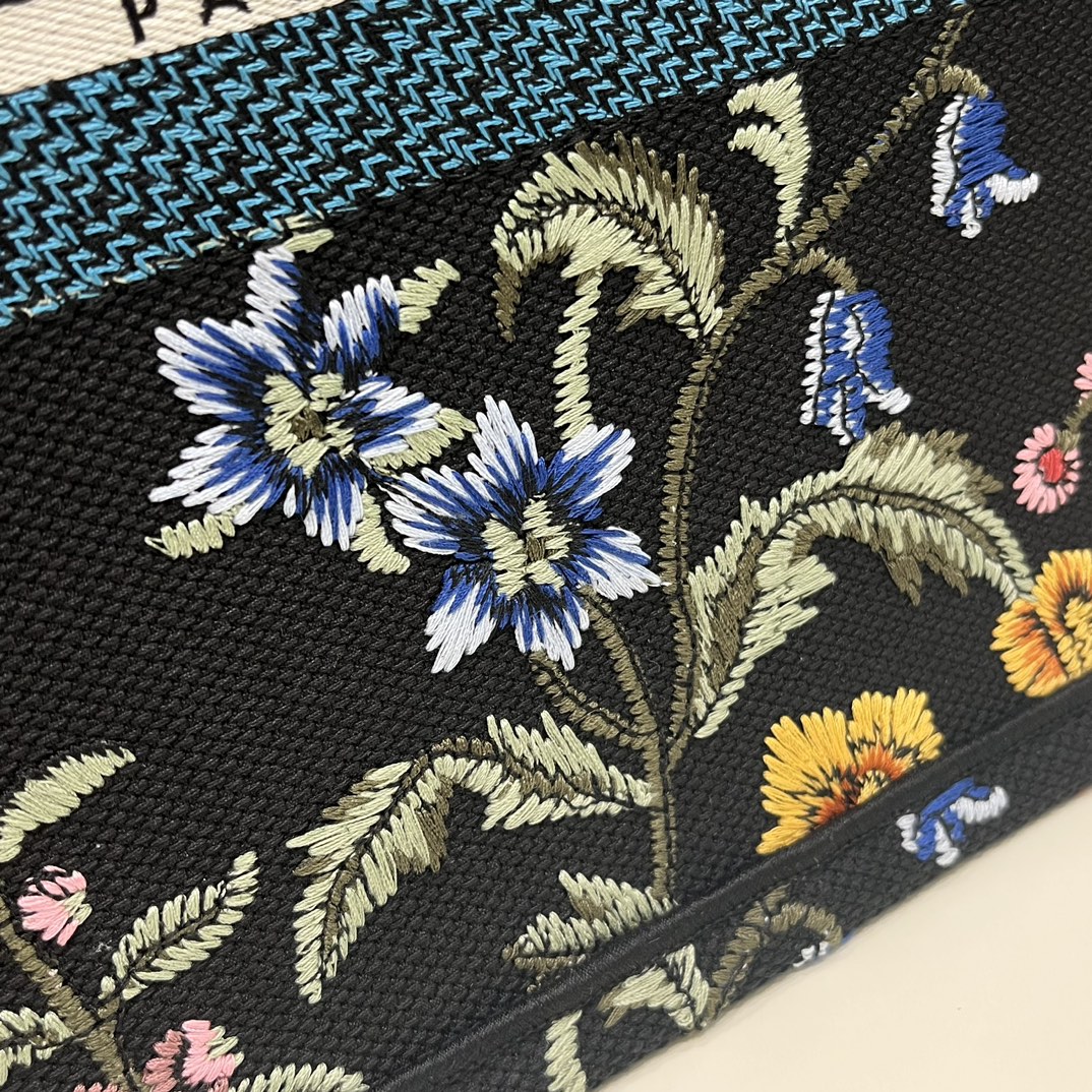 Wholesale Luxury Dior Book Tote Medium Black Multicolor Dior Petites Fleurs Embroidery M1296Zeau_M911 - Image 9
