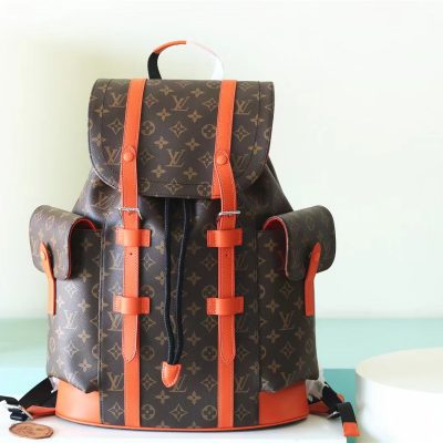 Wholesale Luxury Louis Vuitton Christopher MM Monogram backpack for mens Orange M46814